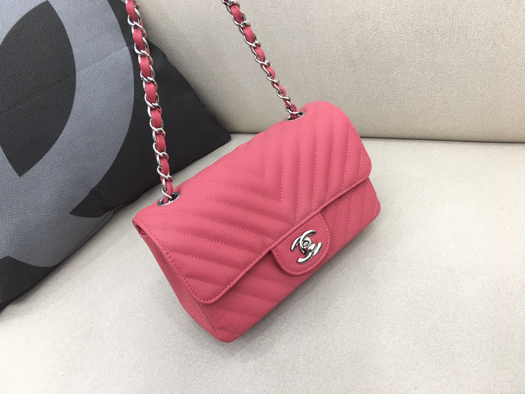 Small Classic Flap Caviar Bag A01116 Rose Red/Silver